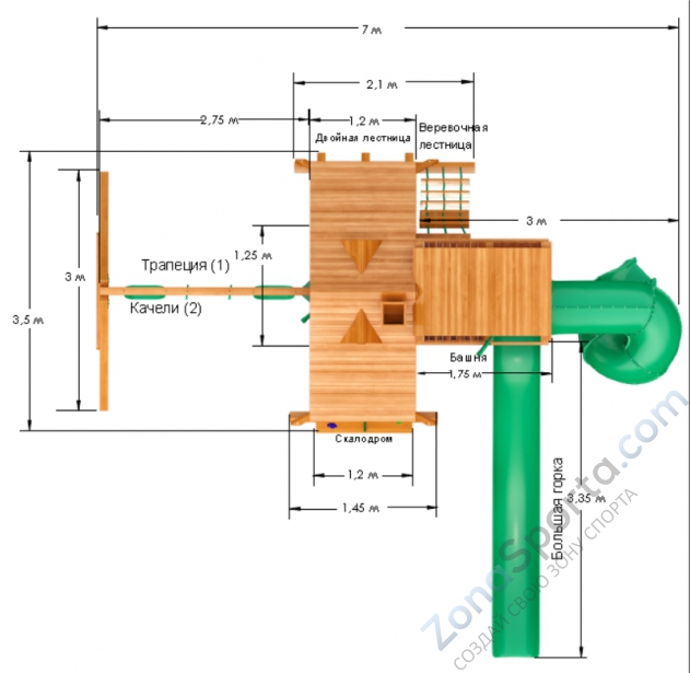 Деревянная детская площадка для дачи Igragrad Крепость Фани Deluxe 3