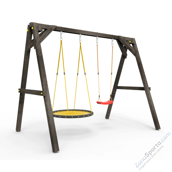 Деревянные качели Пикник 2 Black (качели гнездо 1м качели долька)
